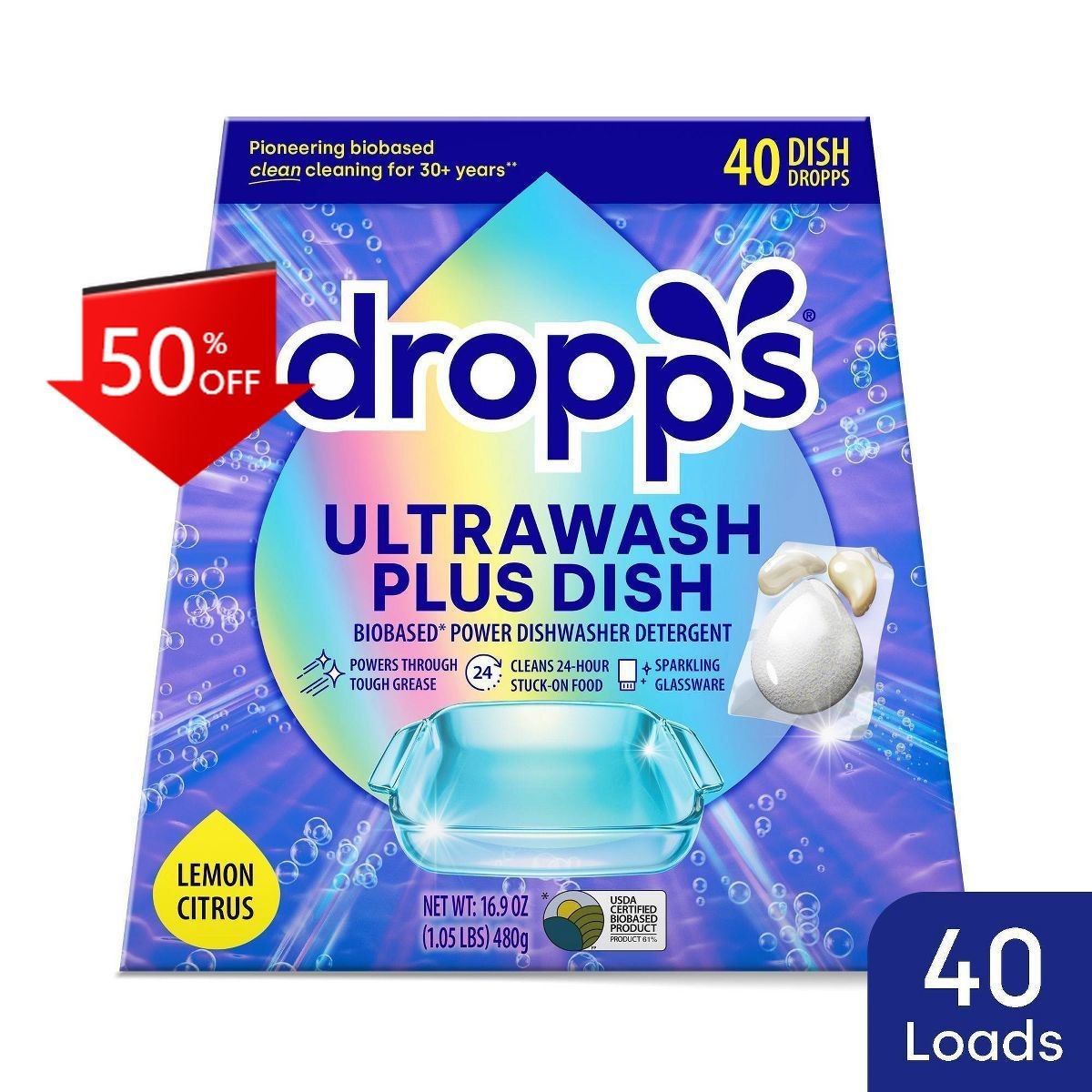 Dropps Dish UltraWash Plus Biobased Detergent Pods – Lemon Citrus – 16.93oz/40ct