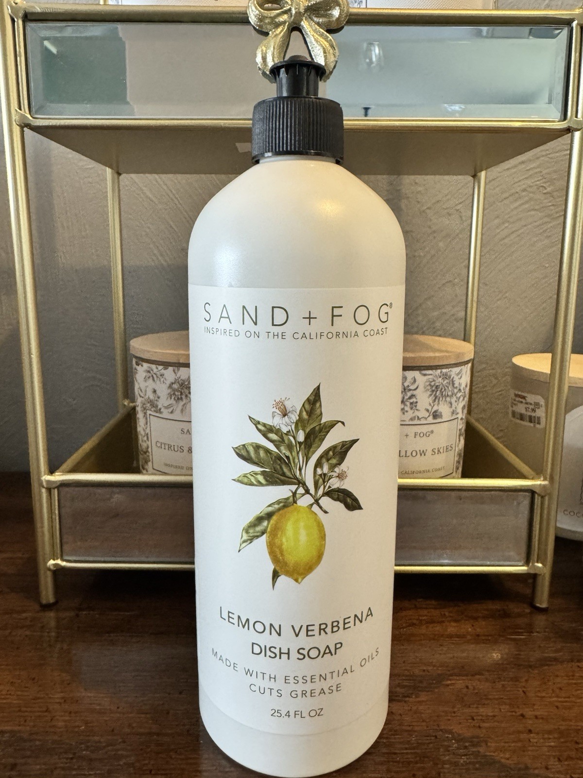 Sand + Fog Lemon Verbena Liquid Dish Soap, Essential Oils, Cuts Grease 25.4 oz