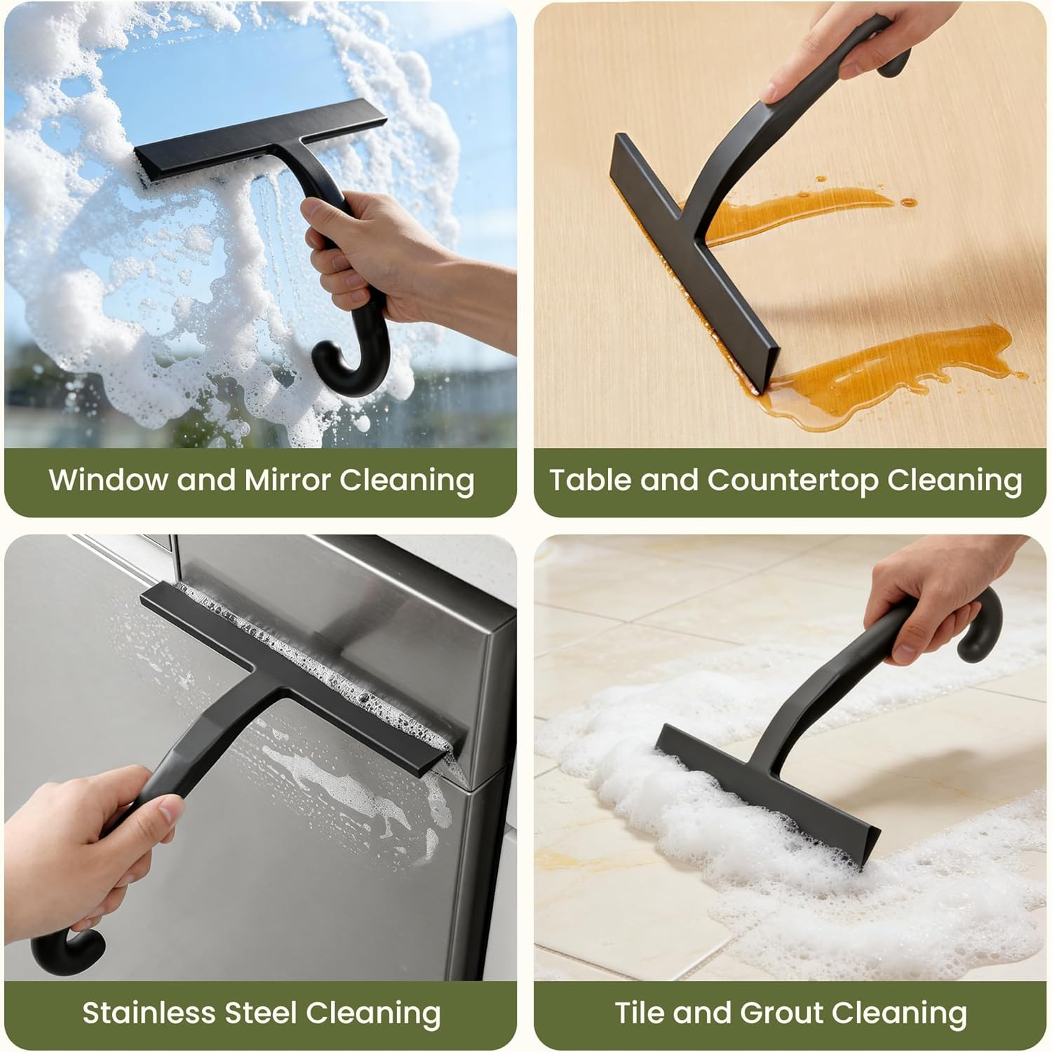 Shower Squeegee for Glass Doors – 10 Inch Ergonomic round Grip, All-In-One Silic