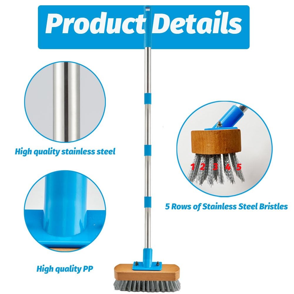 60″ Heavy Duty Deck Scrub Brush Long Handle Floor Cleaner for Concrete & Patio