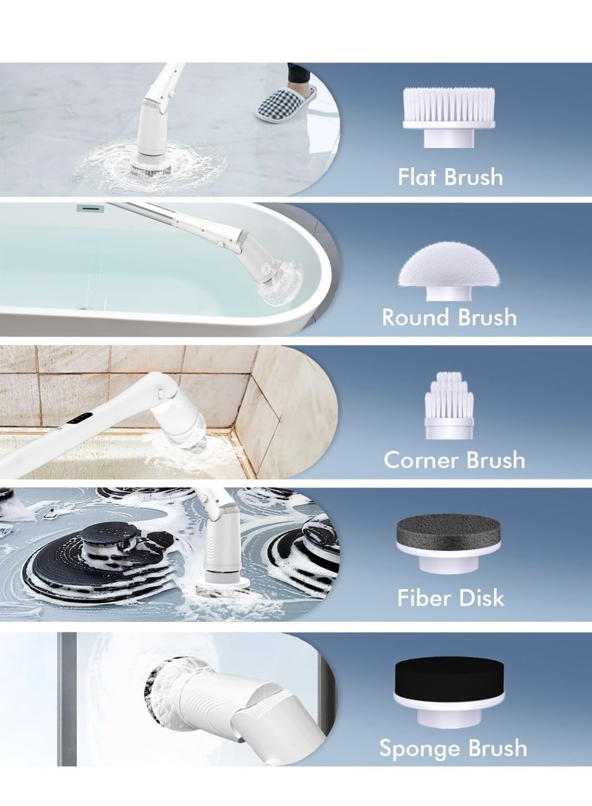 Dinata Electric Spin Scrubber, Shower Cleaning Brush with 5 Replaceable Heads