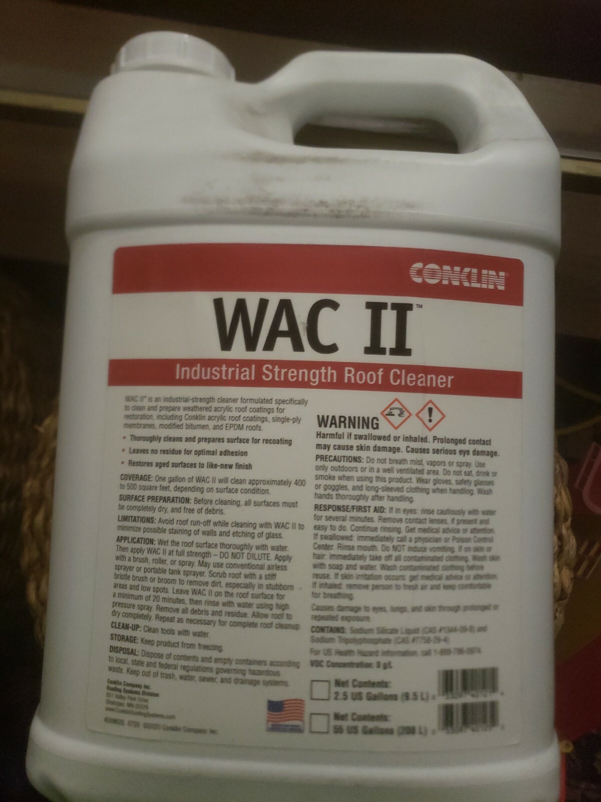 Conklin WAC II Industrial.strenght Roof Cleaner Concentrate 2.5 Gallons