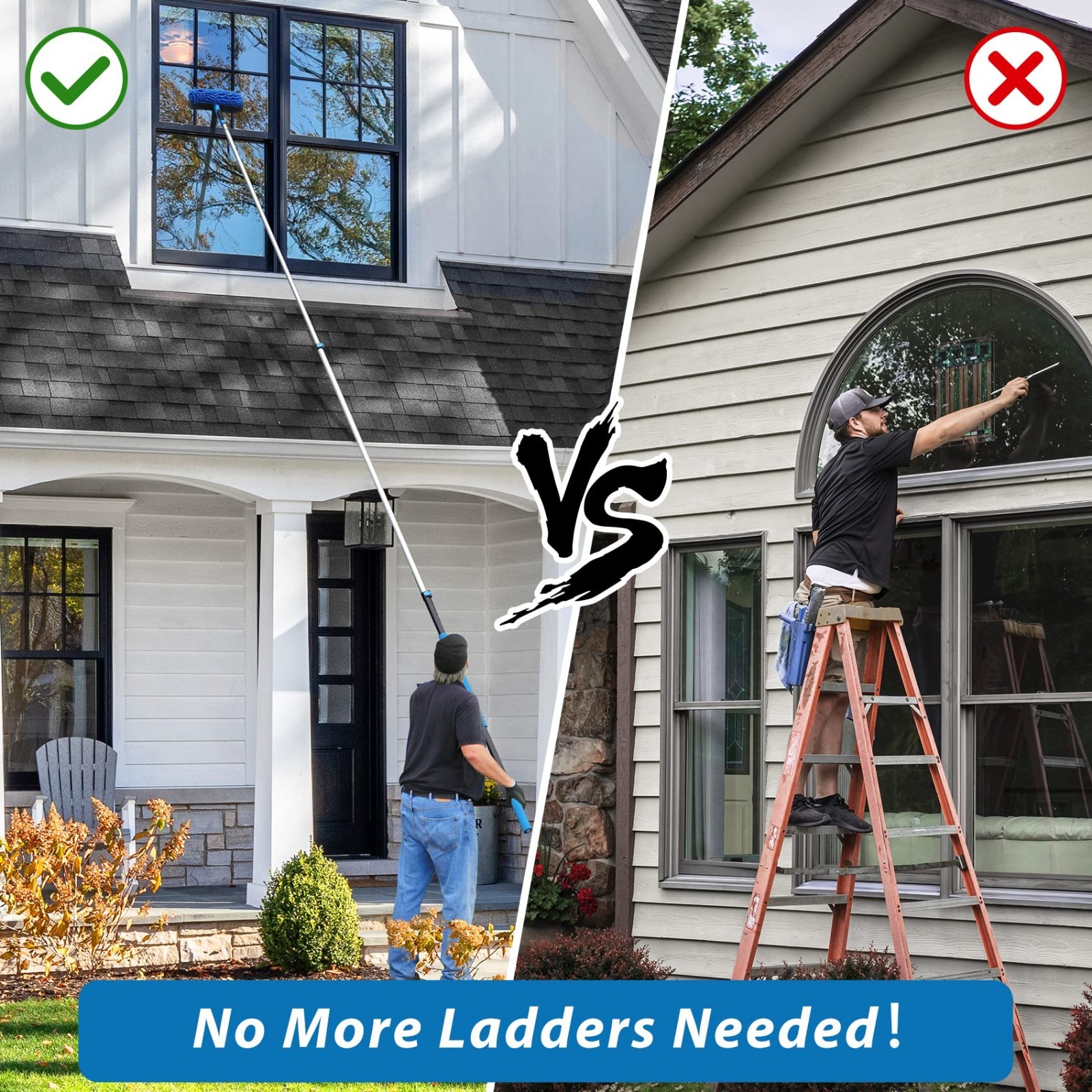 20ft High Reach Duster Kit – Telescoping Pole, Cobweb Brush, Window Squeegee & F