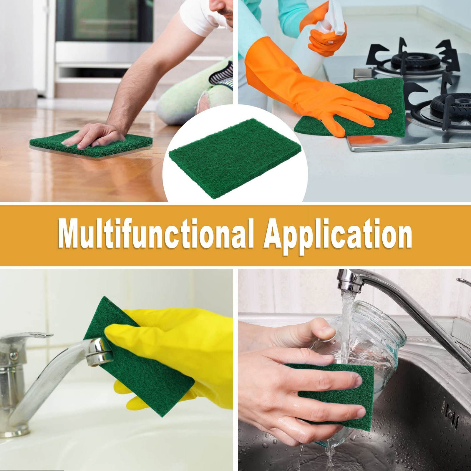 50 PCS Heavy Duty Scouring Pads, 4 x 5.95 inch, Green, Reusable, Non-Scratch