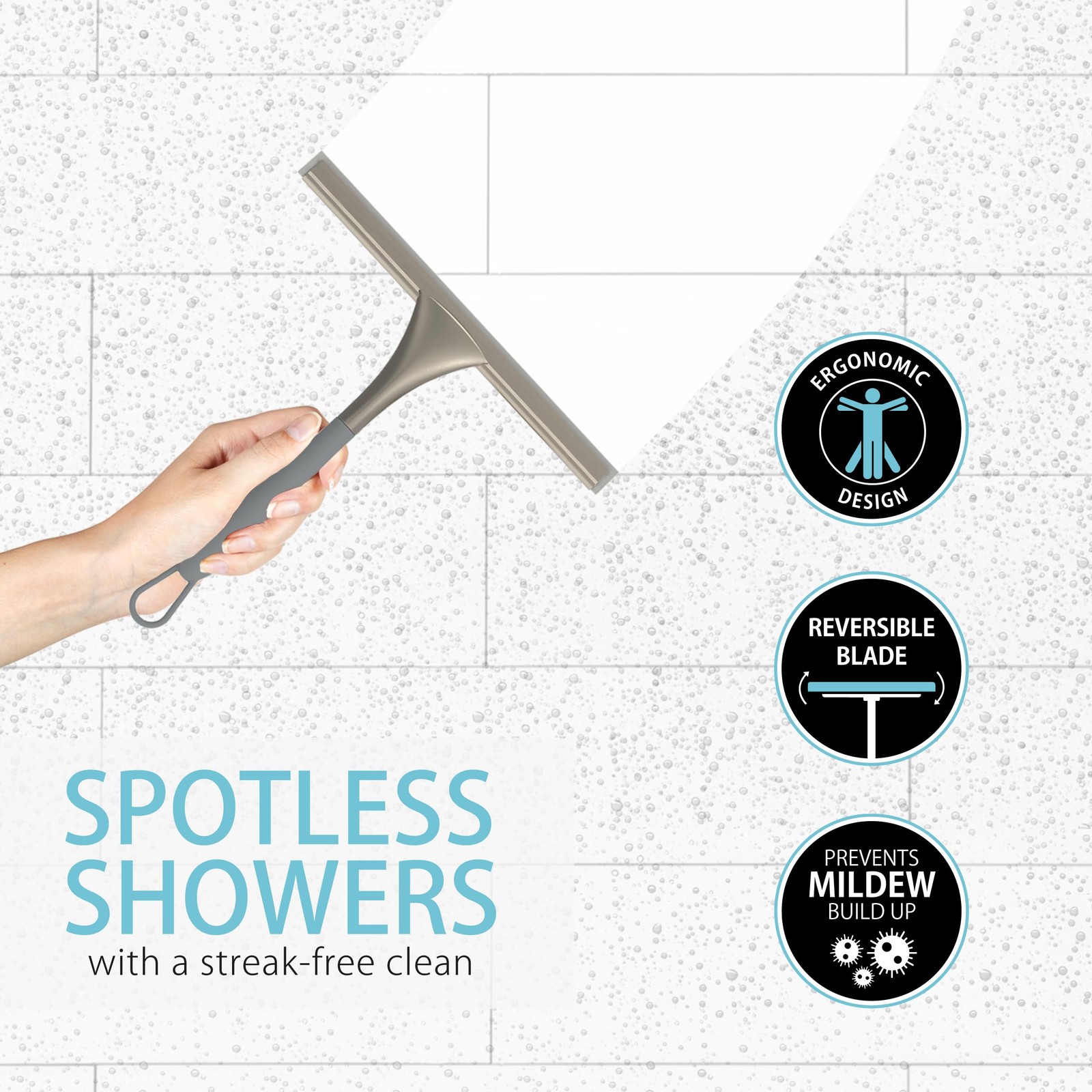 Products 17500 Soft Grip Shower Squeegee, 10-Inch Rubber Blade, Grey/Nickel