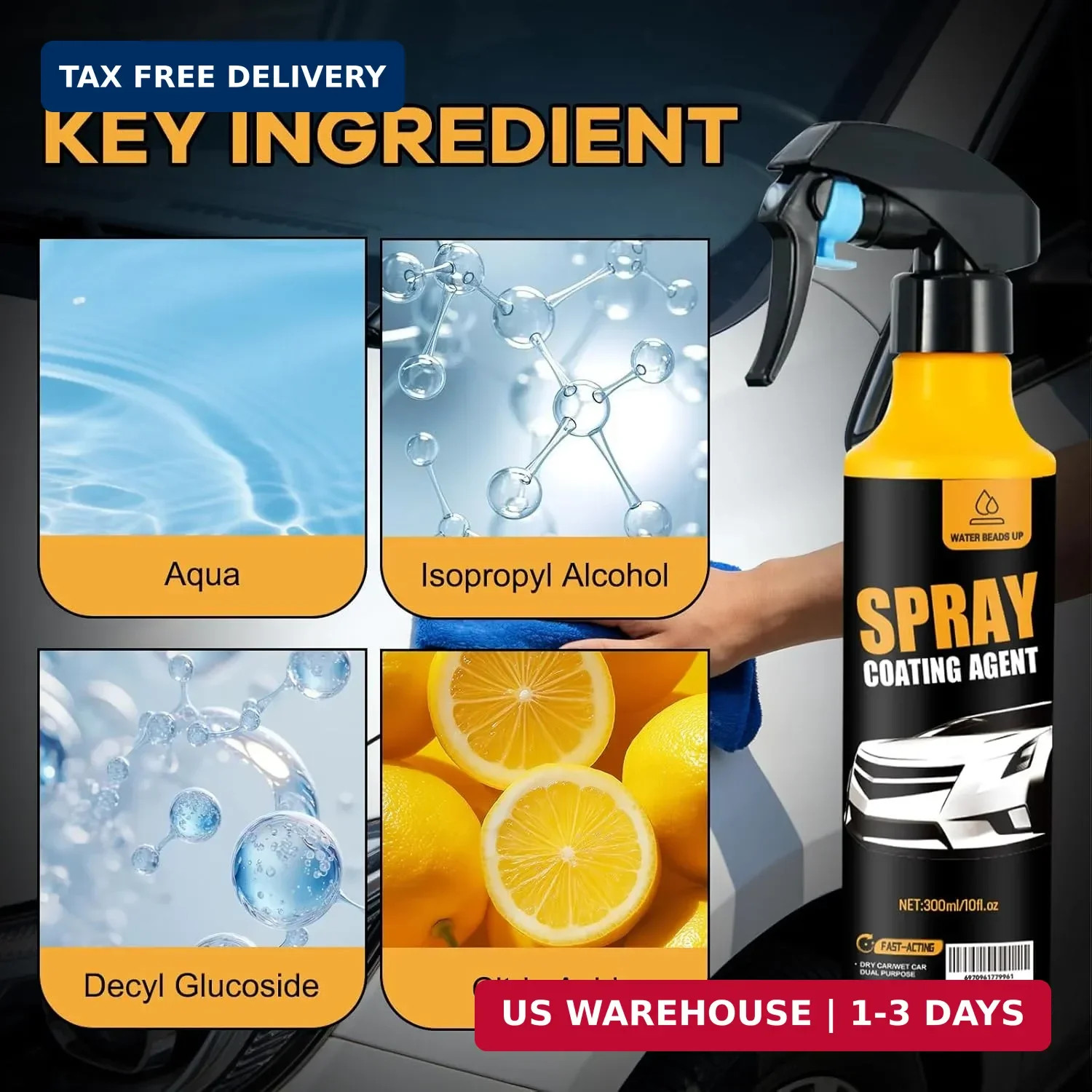 Nano Hydrophobic Ceramic Coating, 300ml Car Coating Spray Kit,Easy-to-Spray Auto