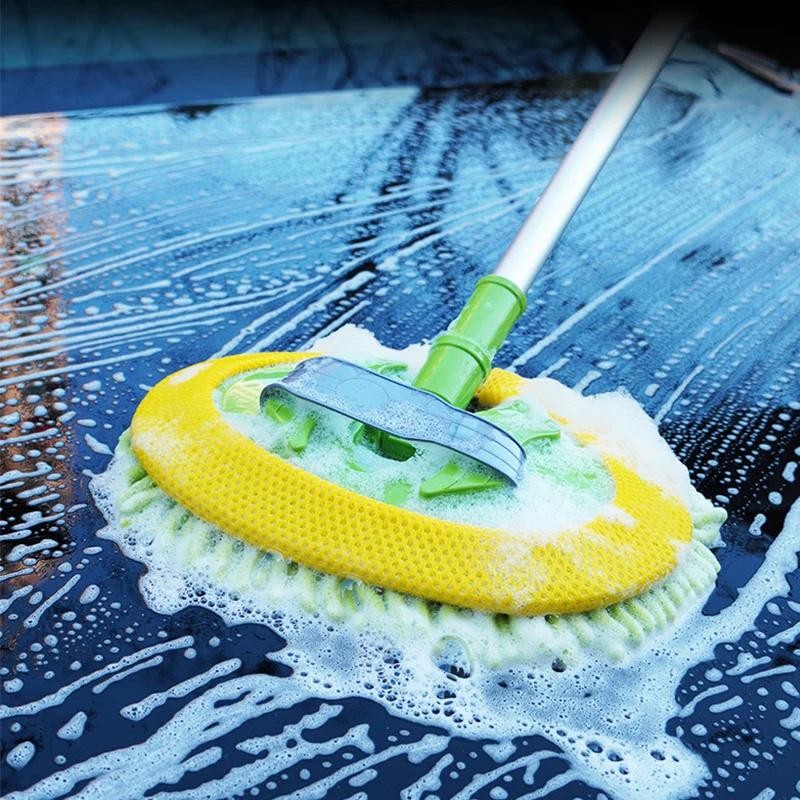 2in1 Telescopic Car Wash Brush Chenille Mop Long Handle Auto Cleaning Accessory