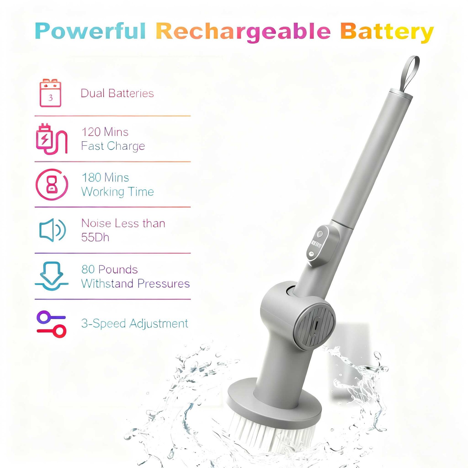 Electric Spin Scrubber, Cordless Cleaning Brush Scrubber for Home&Car Grey