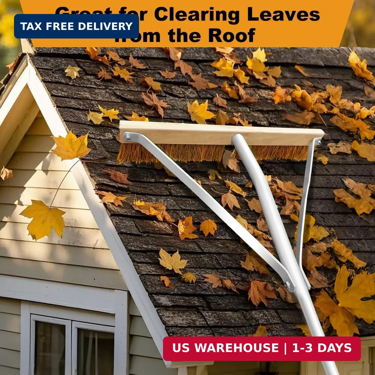 Leaf Roof Brush and Roof Rake, Adjustable Length Roof Cleaning Tool, Remove Roof