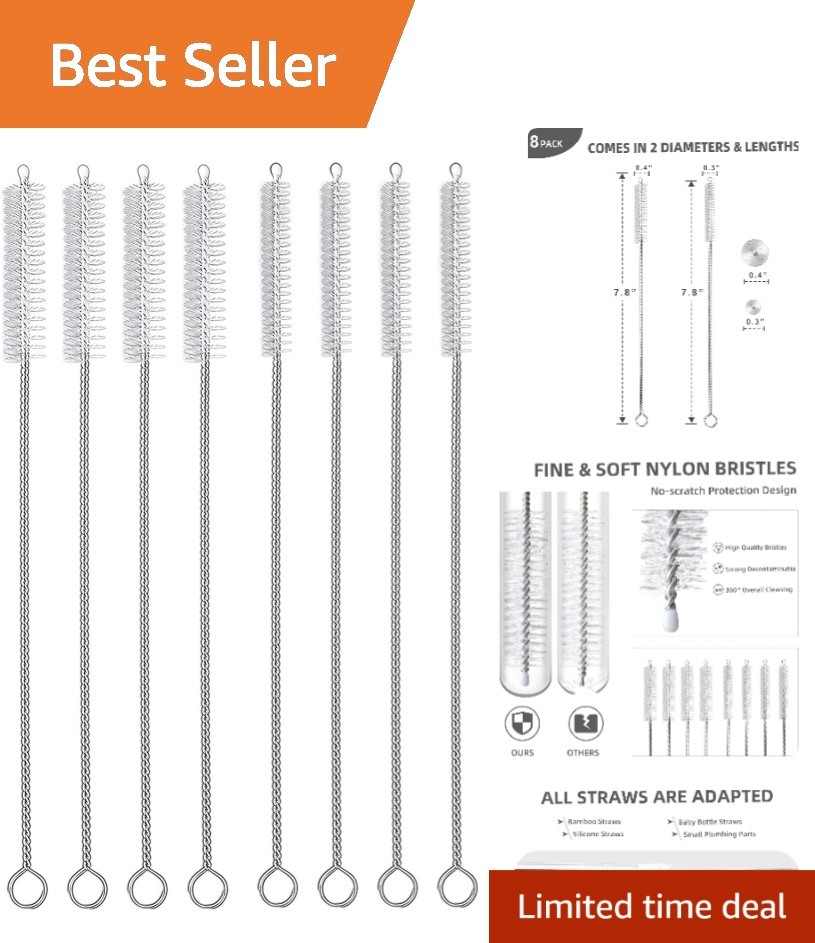 8 Piece Stainless Steel Straw Cleaner Brush Set for Tumblers and Bottles