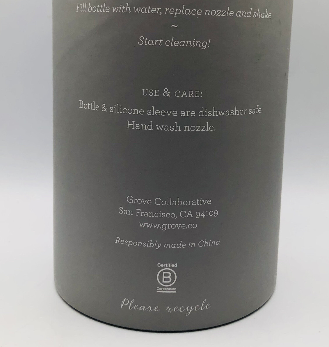 Grove Collaborative 16 oz Glass Spray Bottle With Silicone Light Gray Sleeve New
