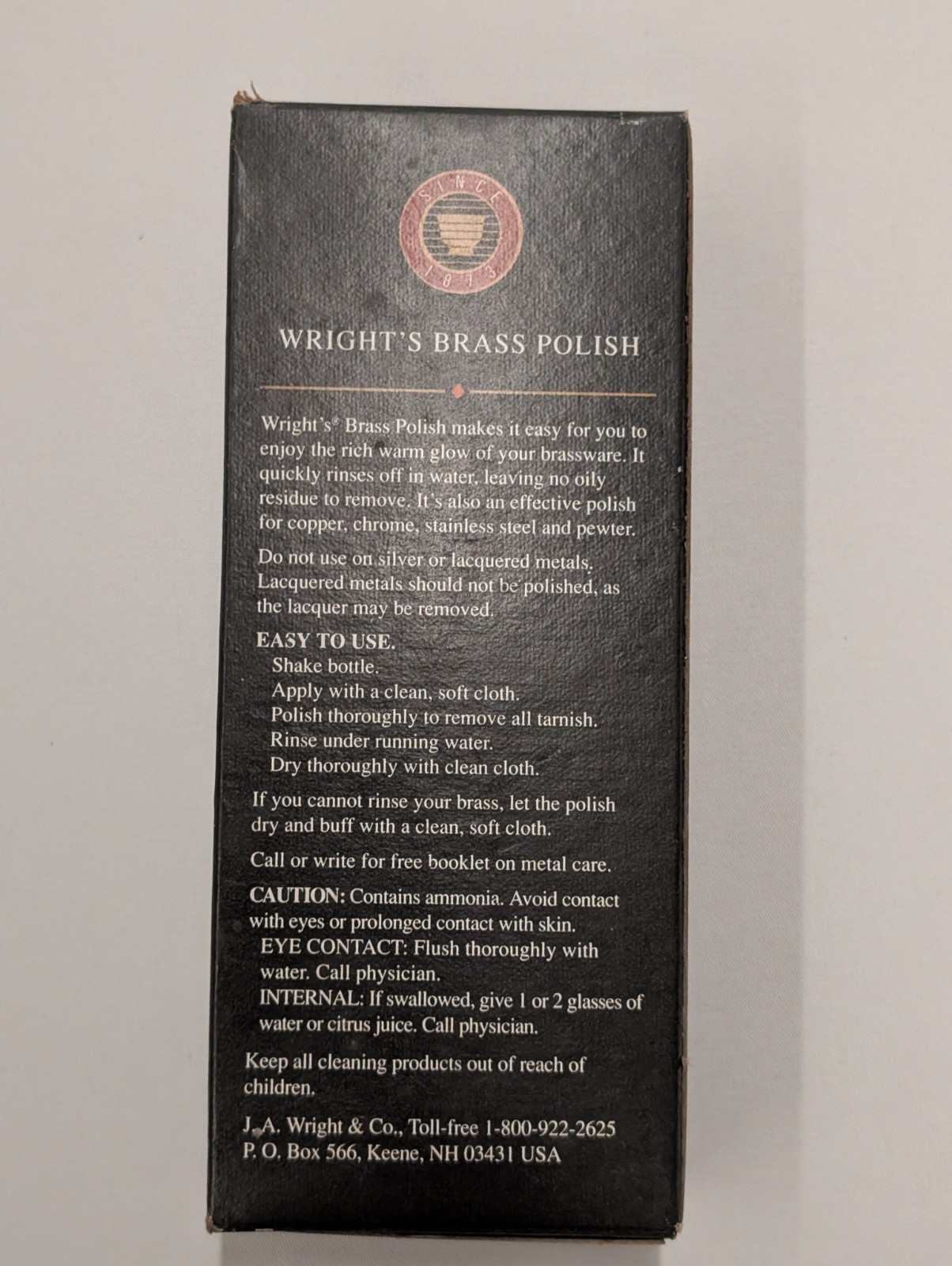 Wright’s All Purpose Brass Polish 8 Fl Oz New Old Stock, Brown Bottle