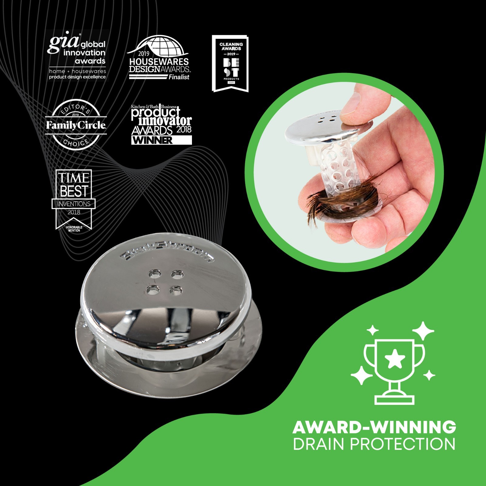 SinkShroom® Chrome Award-Winning Drain Hair Catcher Strainer Snare by TubShroom