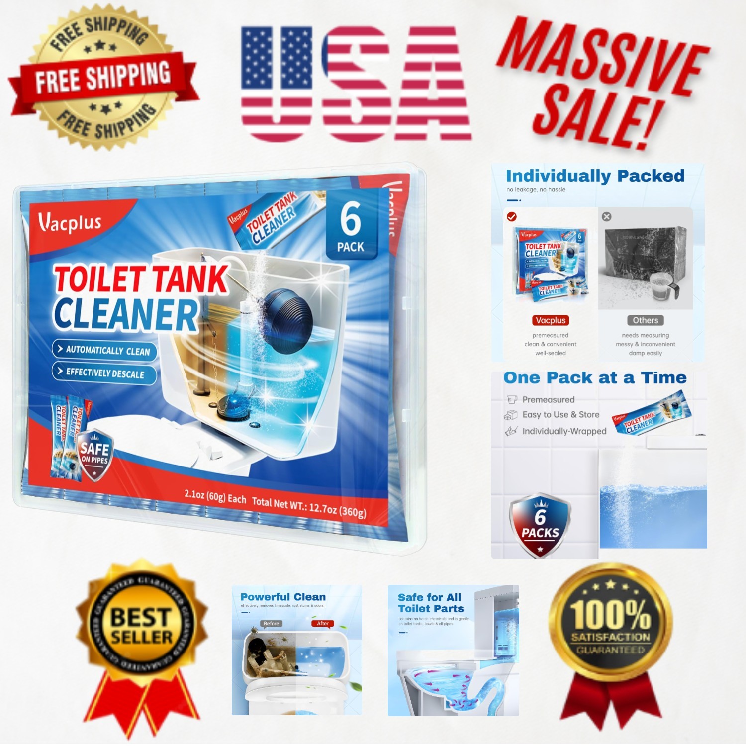 6 Pack Automatic Toilet Tank Cleaner Tablets – Powerful Limescale & Mold Remover