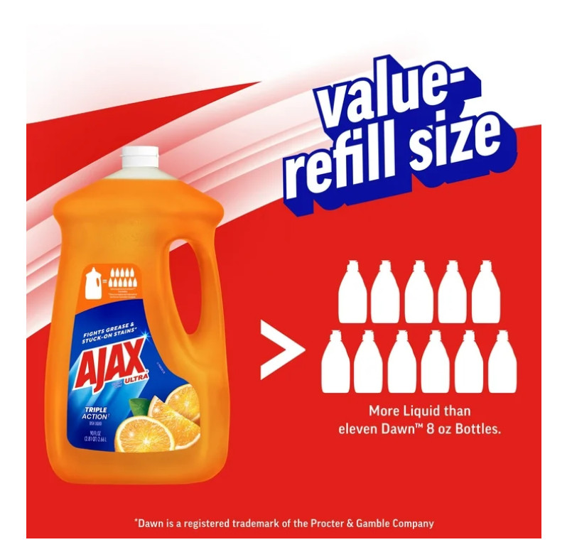 2 pack Ajax Ultra Triple Action, Dishwashing Liquid Dish Soap, Orange 90 fl oz