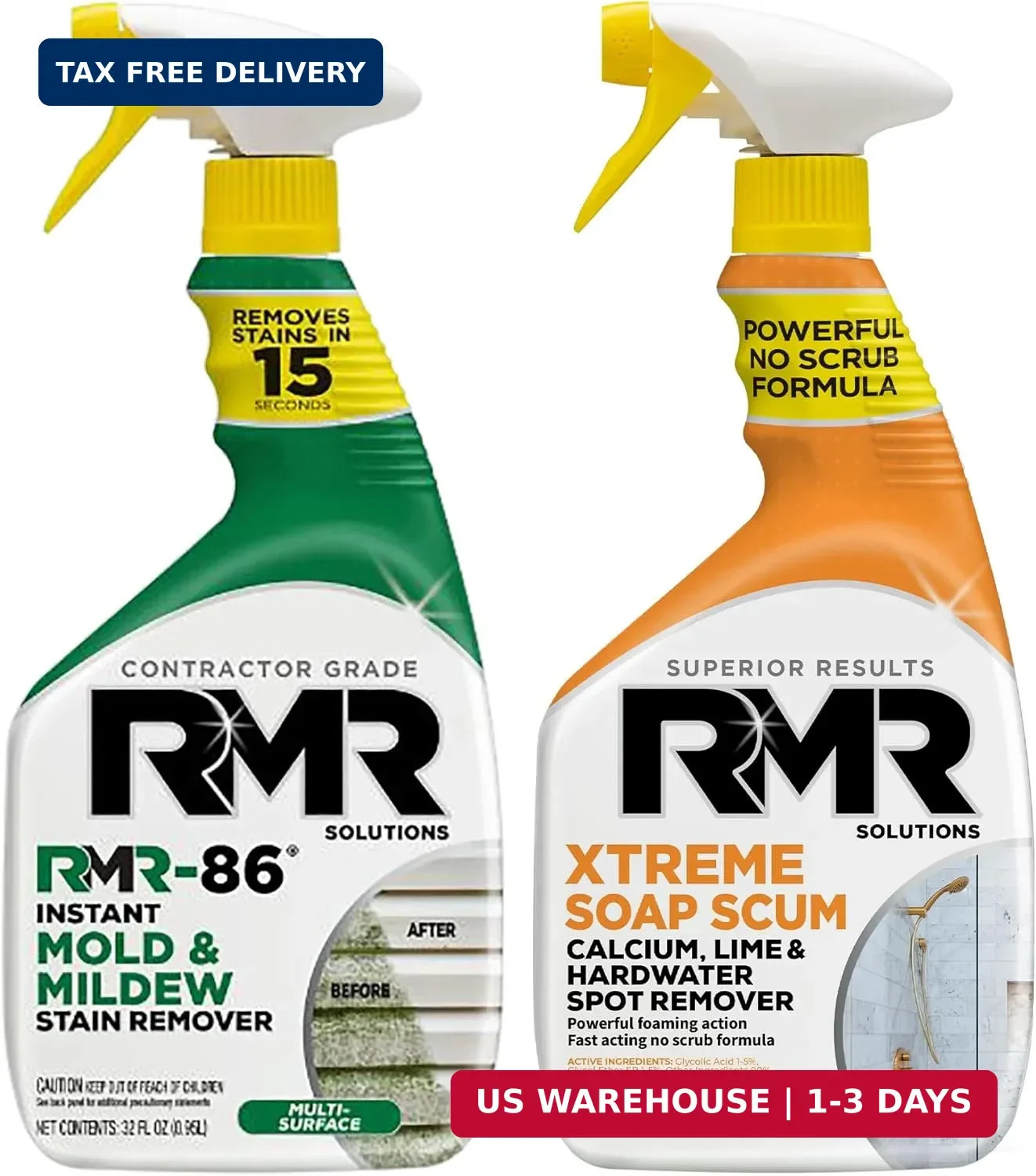 RMR Instant Mold & Mildew Stain Remover Spray + Xtreme Soap Scum Remover, No-Scr