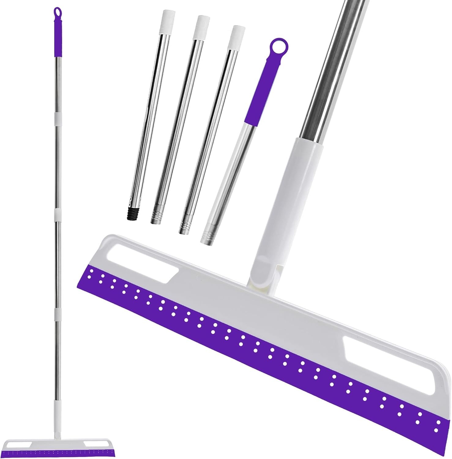 Magic Broom 4-in-1 Silicone Floor Squeegee with 56″ Handle – Effortless Cleaning