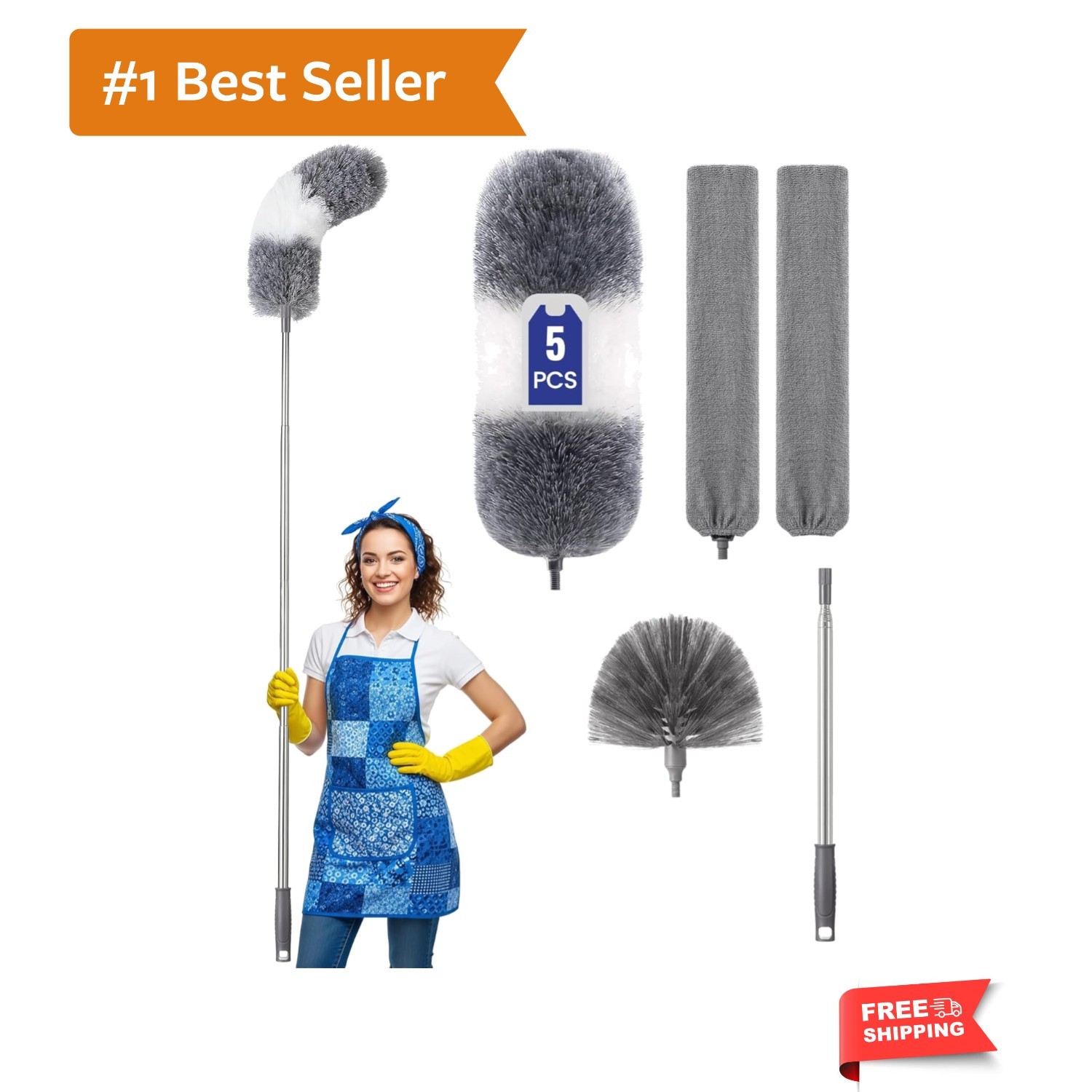 Extra-Long Dusters Kits with Extension Pole, Cobweb Duster, Microfiber Dustin…