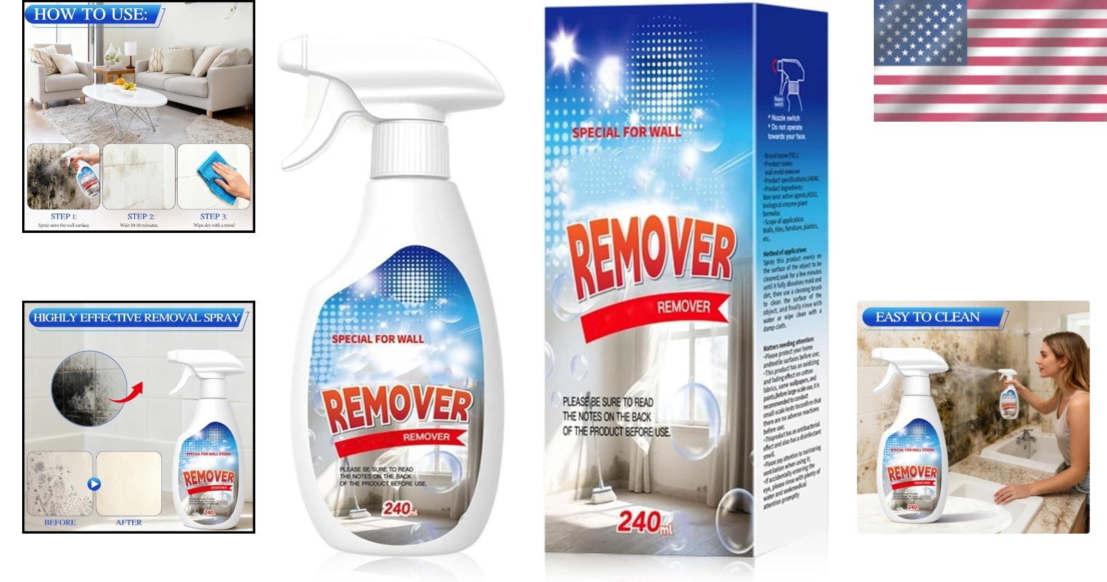 Versatile Wall Remover Spray – 8.12 Fl Oz for Effortless Dirt & Stain Removal