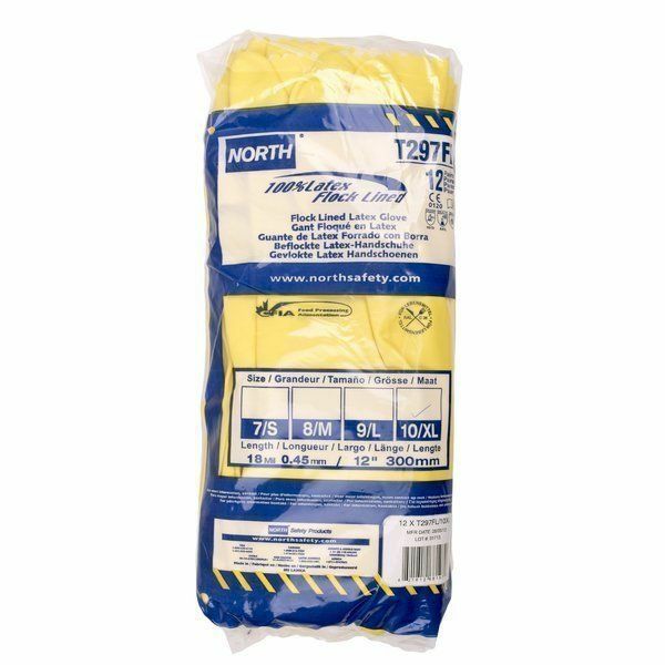 Factory New North Safety Flock Lined Latex Gloves 12-Pack – Size XL