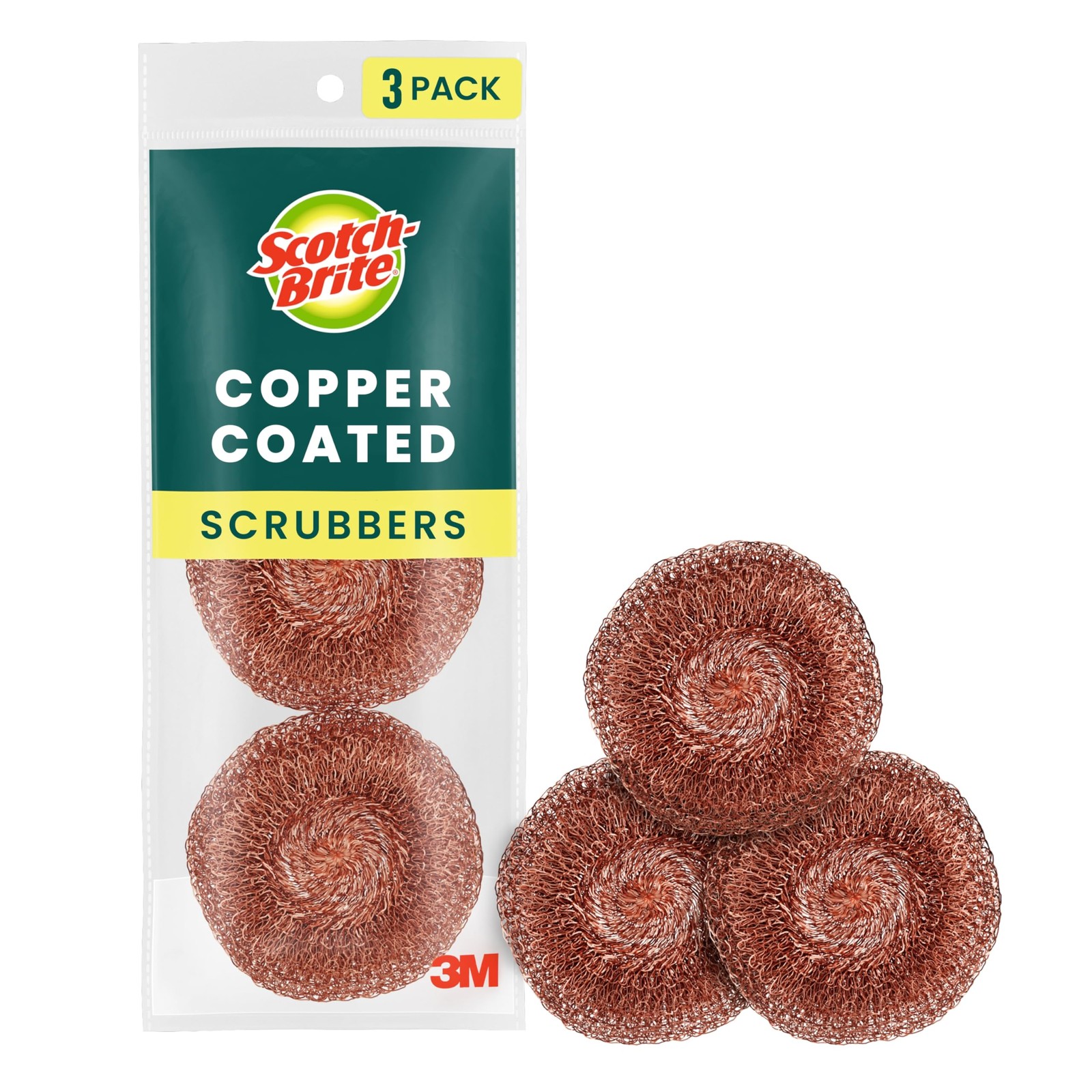Scotch-Brite Copper Coated Scrubbers, Scouring Pads for 3 Brown