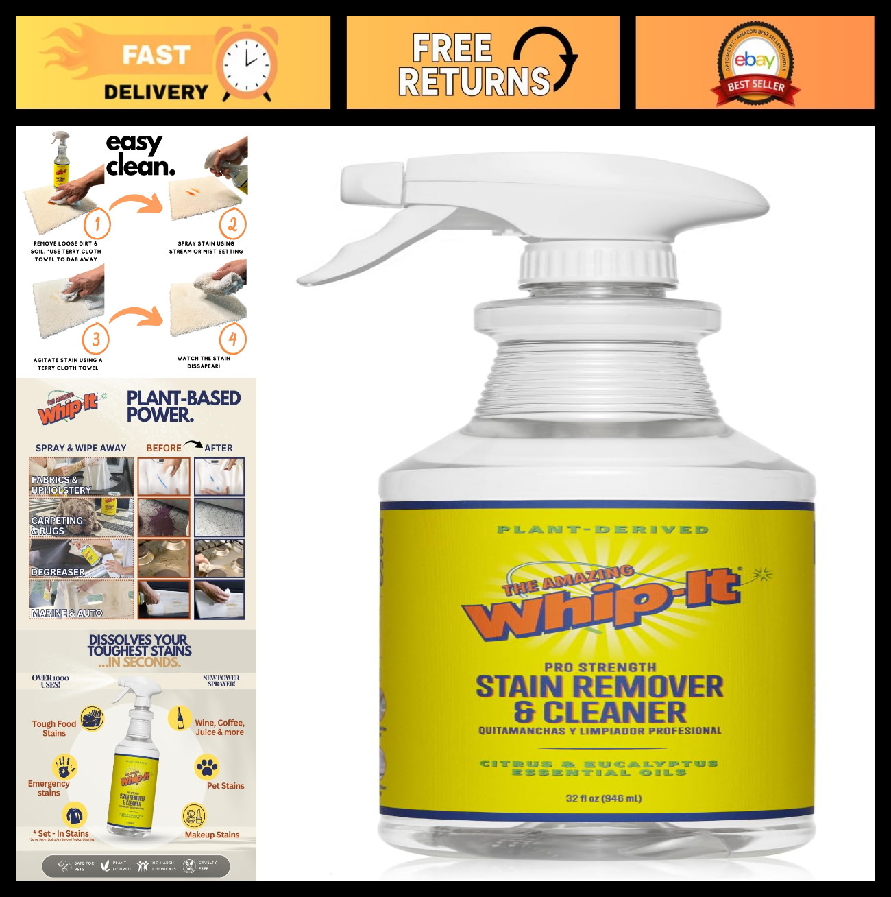 Multi-Purpose Stain Remover Spray – Plant-Based Enzyme Cleaner for Food, Coffee,