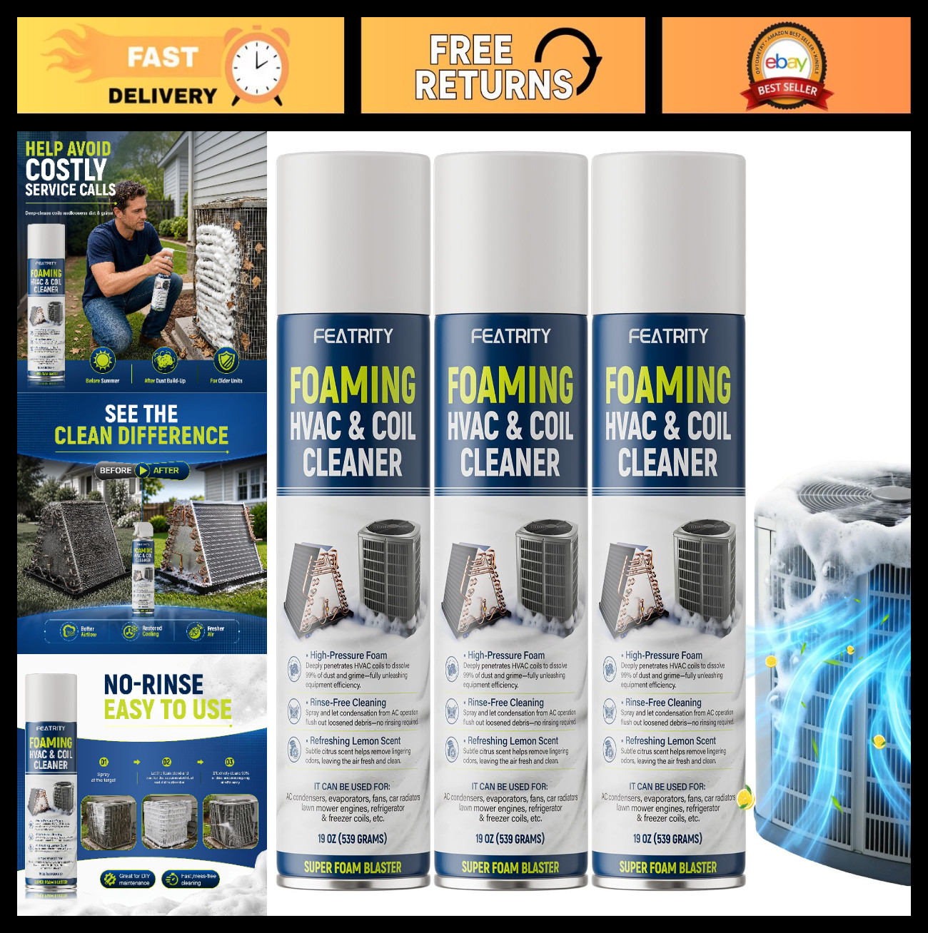 Foaming AC Coil Cleaner – Deep-Penetrating No-Rinse Foam for Evaporator & Conden