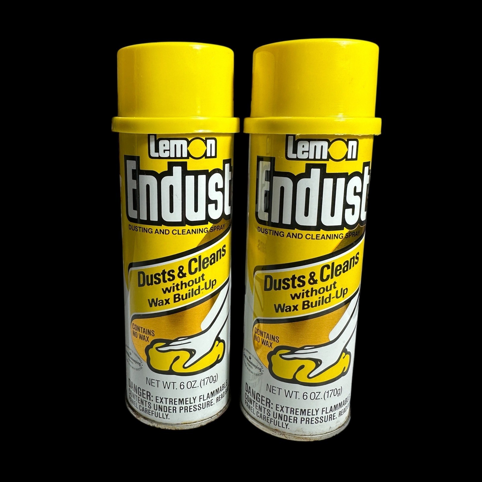 2 Lemon Endust Dusting and Cleaning Spray Cans 6oz Vintage 1983 Rare