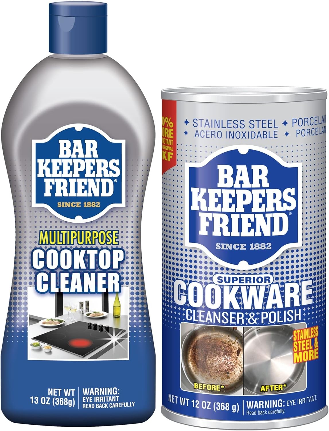 Bar Keepers Friend Cooktop Cleaner (13 oz) + Cookware Cleanser & Polish (12 oz)