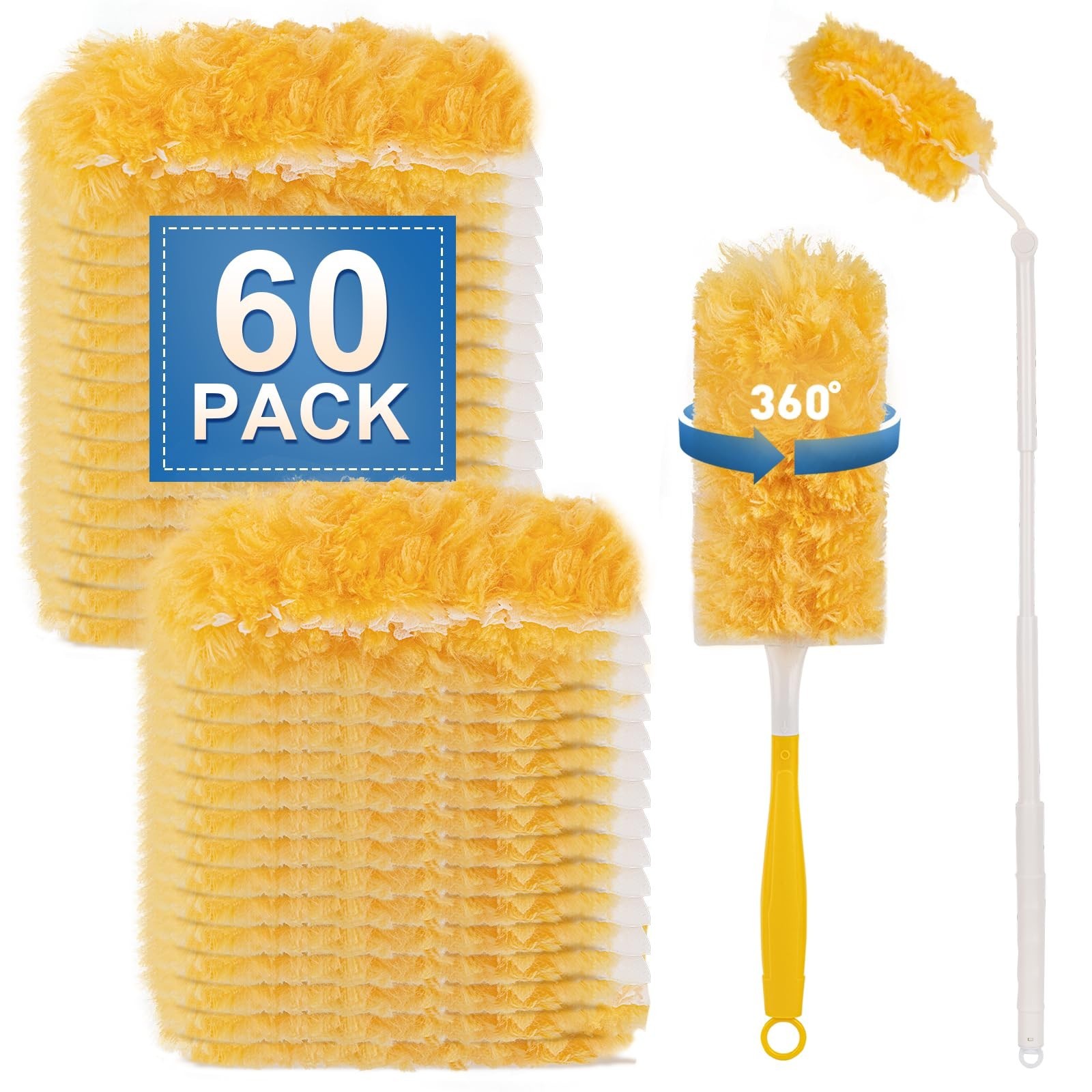 Heavy Duty Disposable Duster Refills Kit, 360° Multi-Surface Cleaning Tool, 3FT