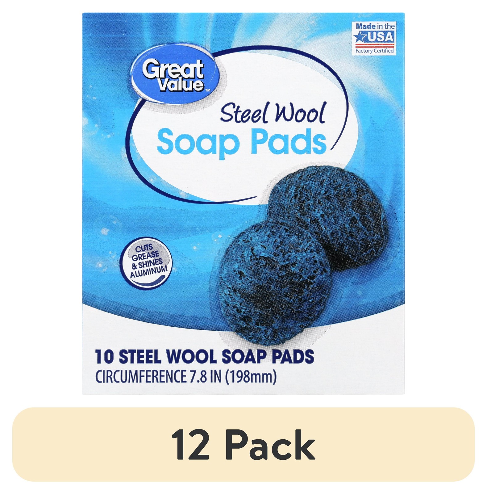 (12 pack) Great Value Steel Wool Soap Pads, 10 Count,NEW PRODUCT EXPLOSION