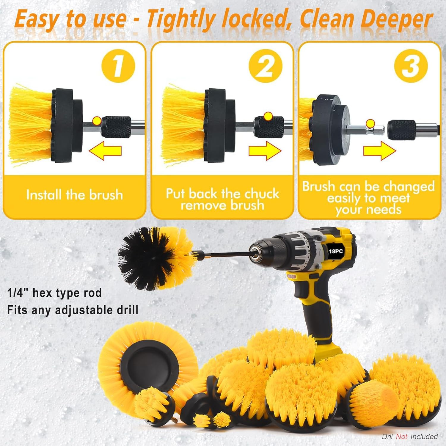 18 Pack Drill Brush Attachment Set, Power Cleaning Scrub Brushes for Drill, Exte