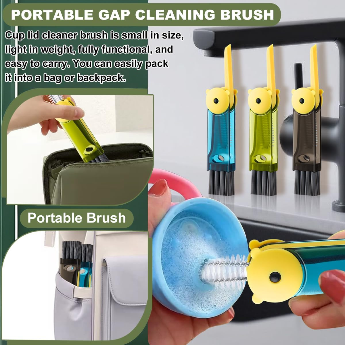 3 in 1 Cup Lid Cleaning Brush, Portable Cup Cleaner Brush, New Water Bottle Lid