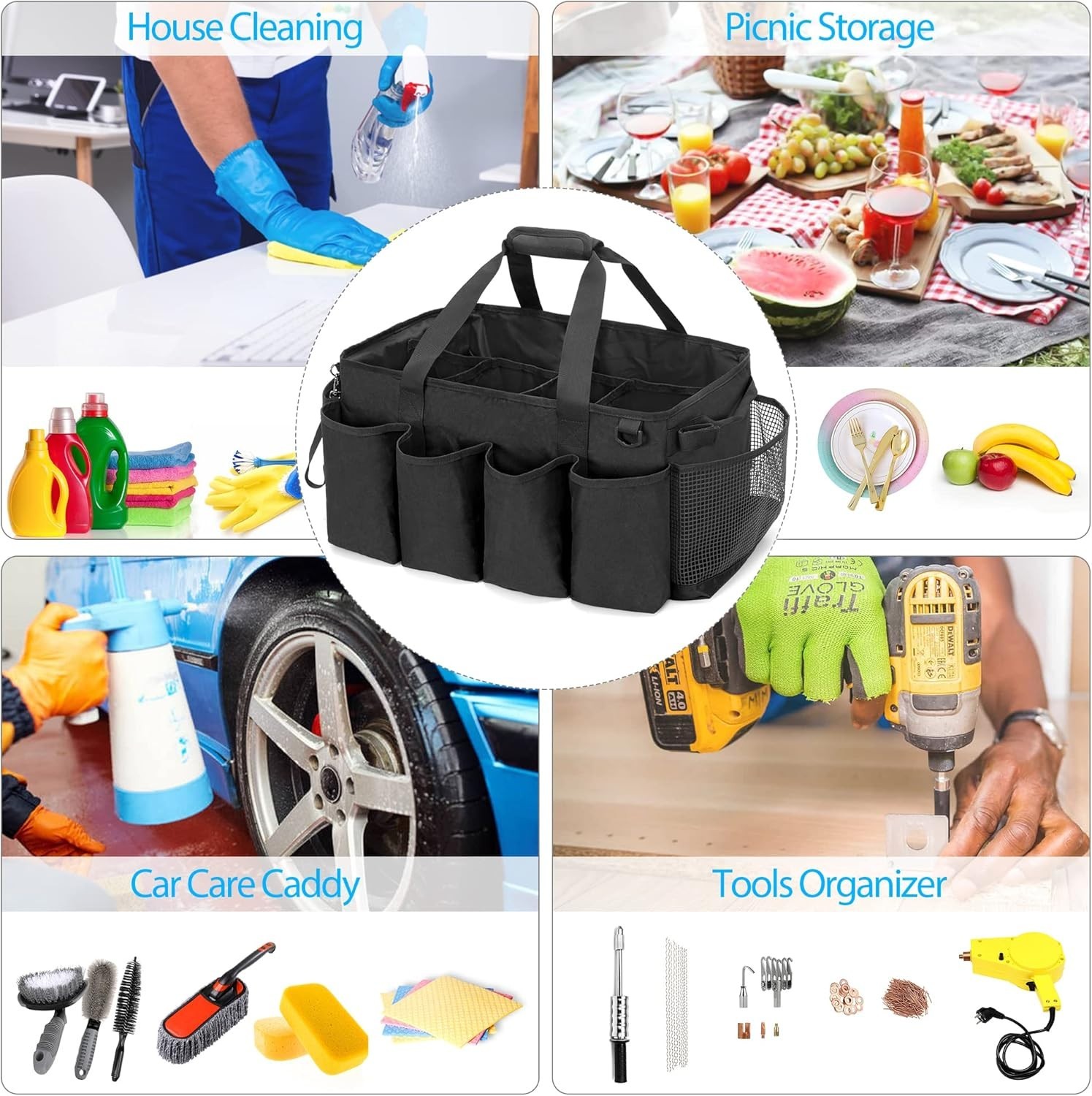 Extra-Large Cleaning Caddy with Multi Pockets for Home and Car Organization