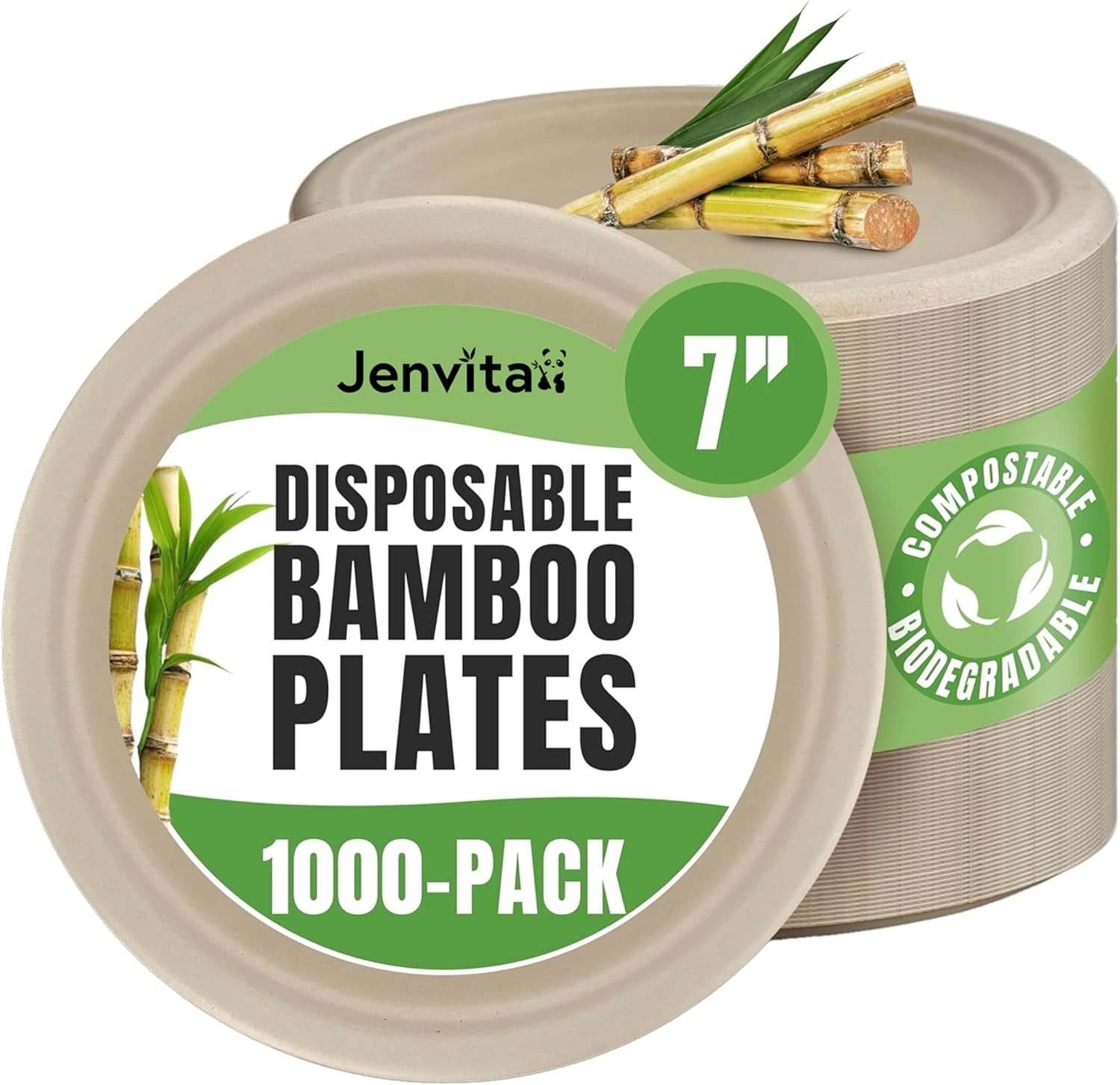 Bamboo Dinner Plates Disposable (1000-Pack, 7-inch) | Sturdy & Microwave Safe