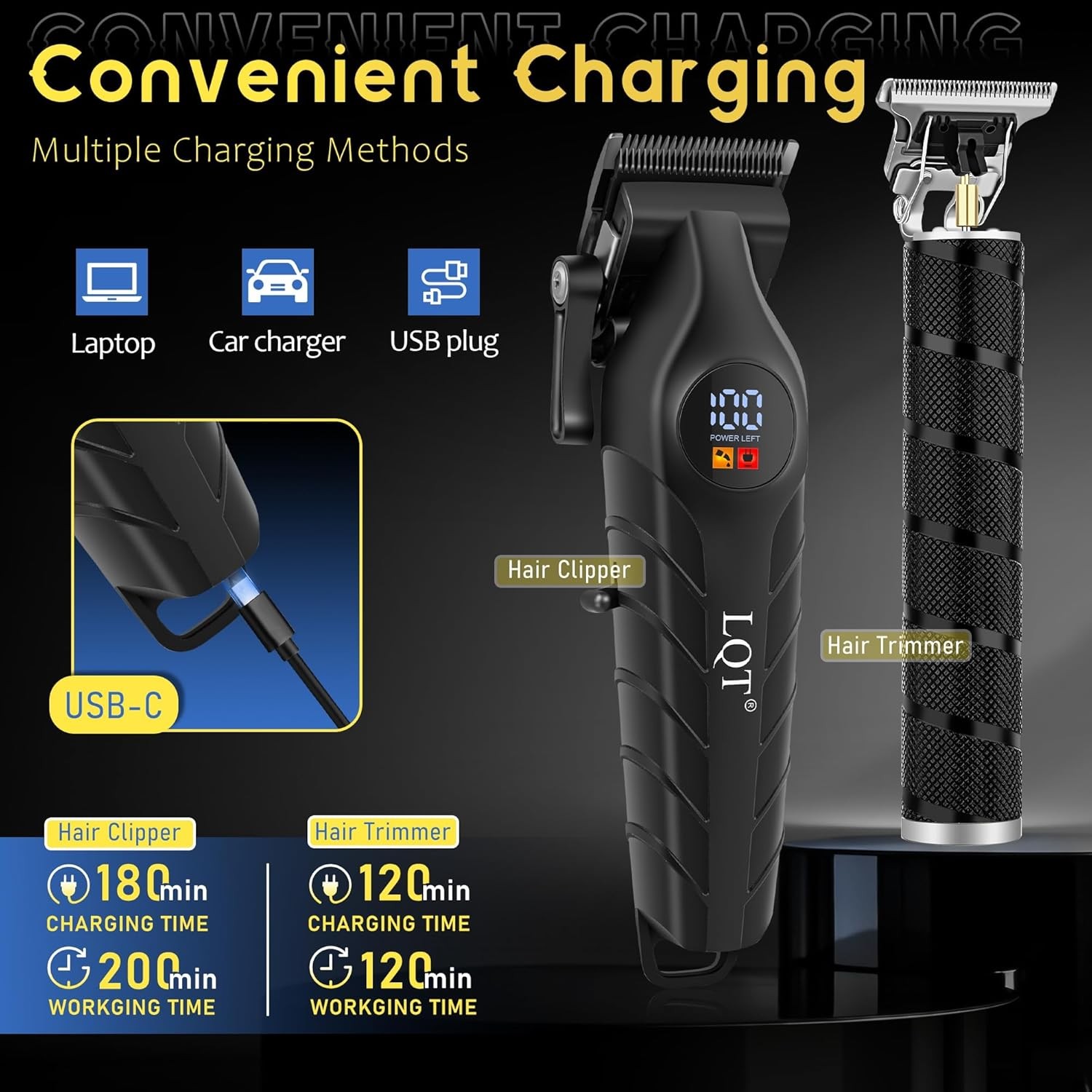 Men’s Professional Cordless Hair Clippers & Trimmer Kit, 4-in-1 Electric Shave