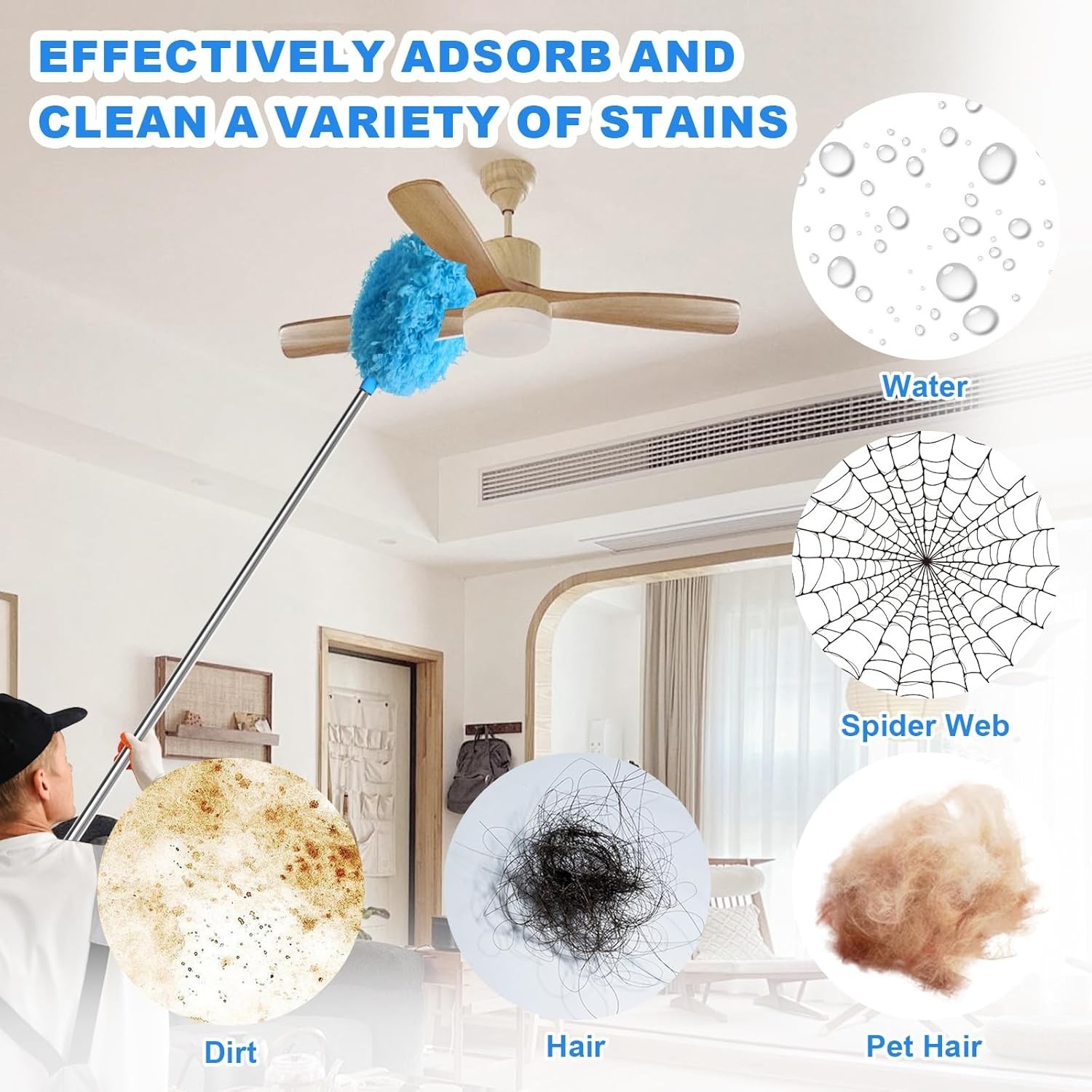 Ceiling Fan Duster with Extension Pole, Microfiber Cleaner for High Ceiling 50″
