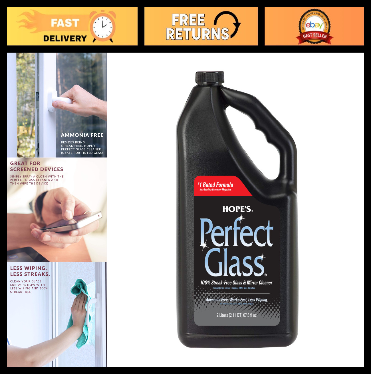 Streak-Free Glass Cleaner Spray Refill, Ammonia-Free for Windows, Mirrors & Scre