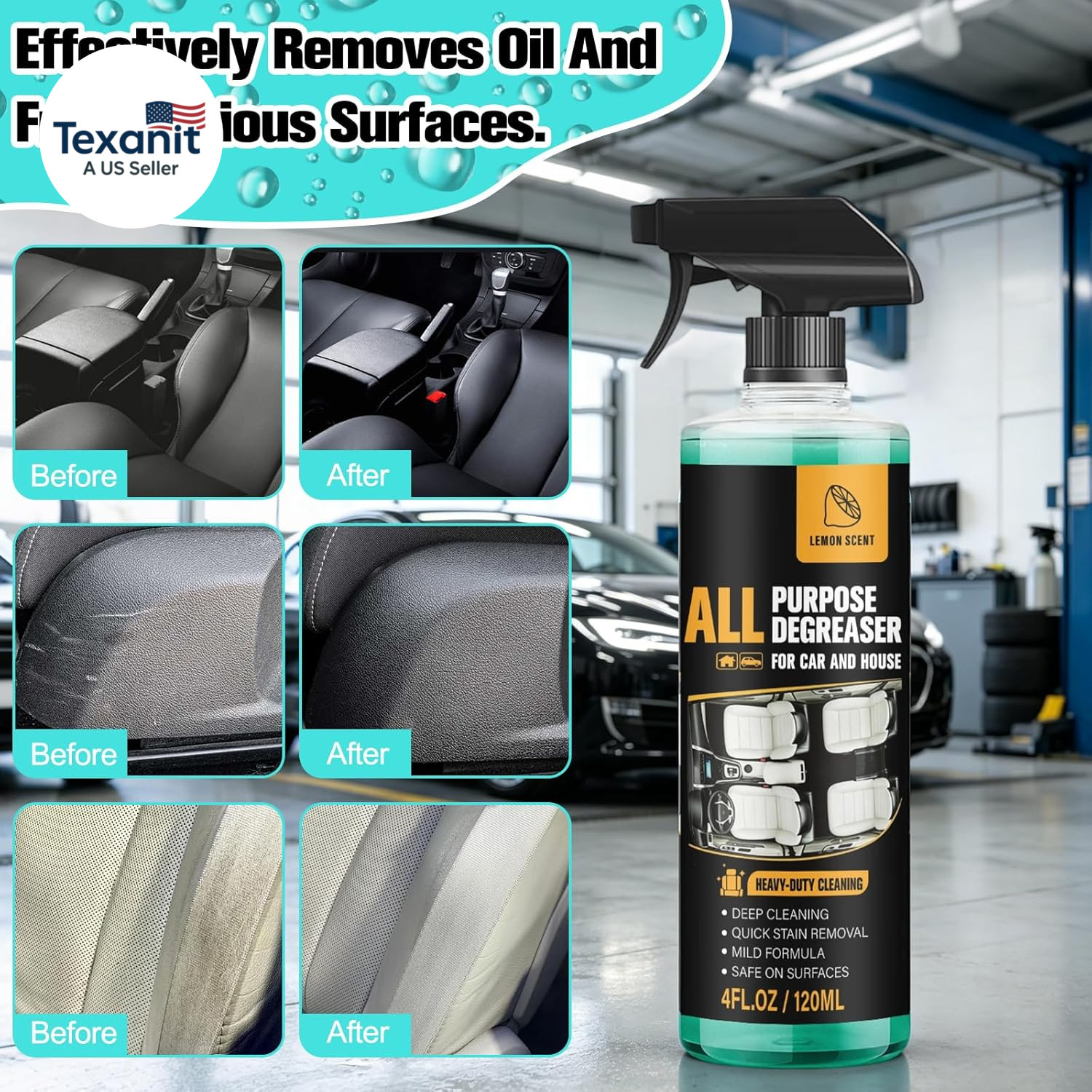 2Pcs All Purpose Degreaser for Car and House,Lemon Scent,Heavy-Duty Cleaning Spr