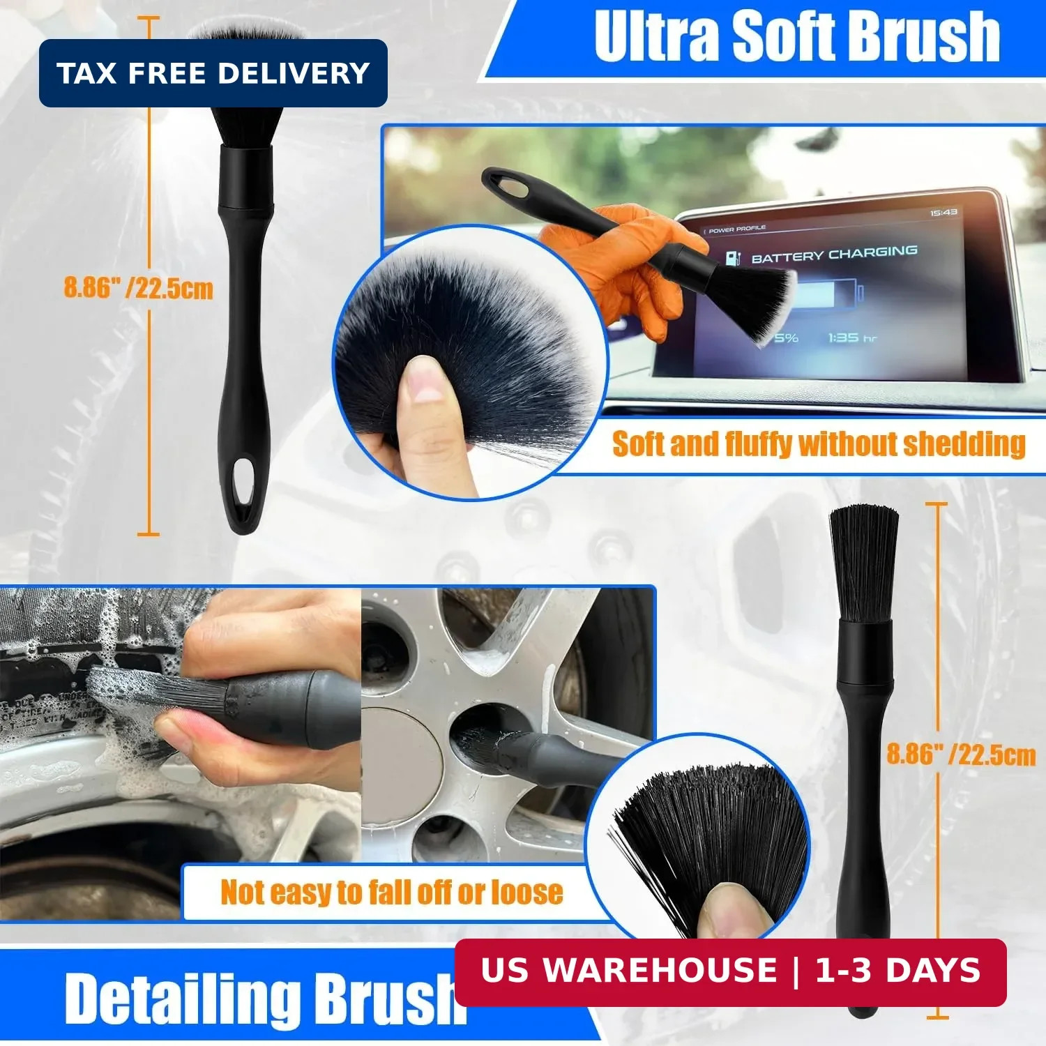 Car Wheel Brush Kit, Soft Drill Wheel Cleaner Brush, Tire Brush, Detailing Brush