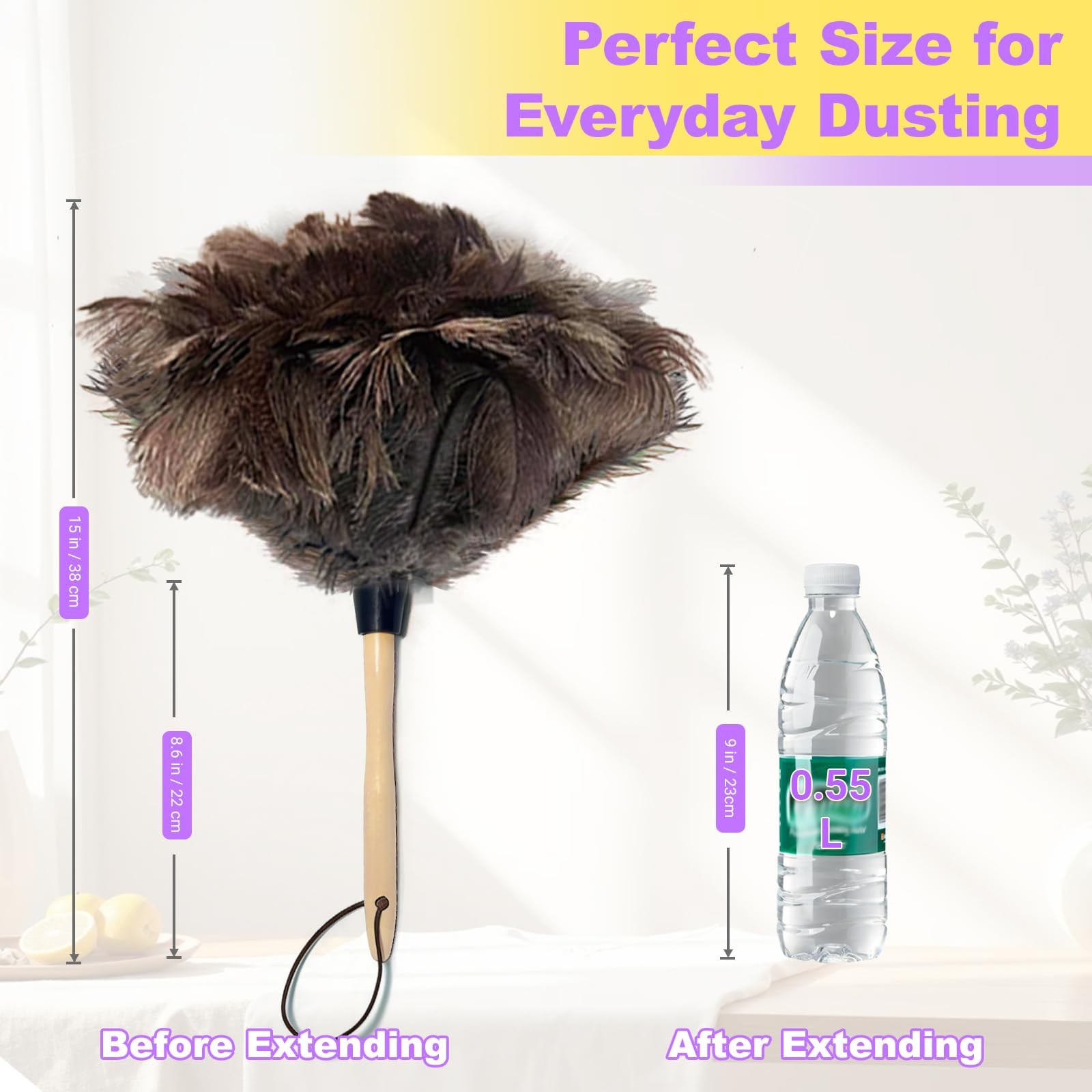 NCEDN Genuine Ostrich Feather Duster 15 inches – Soft Dense Real Feathers, Wo…