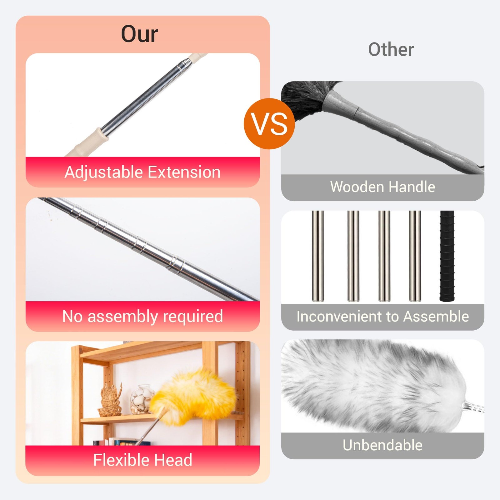 Lambswool Duster Extendable 22–55 Inch Natural Wool Duster with Flexible Head