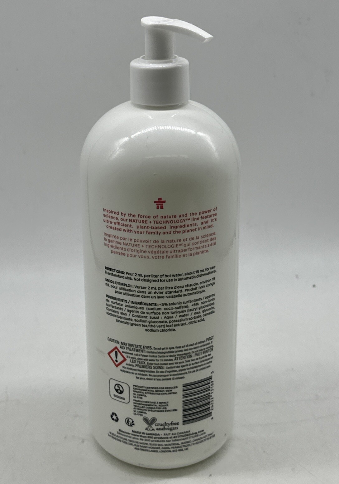 ATTITUDE NATURE TECHNOLOGY BABY BOTTLE & DISHWASHING LIQUID UNSCENTED 33.8 FL OZ