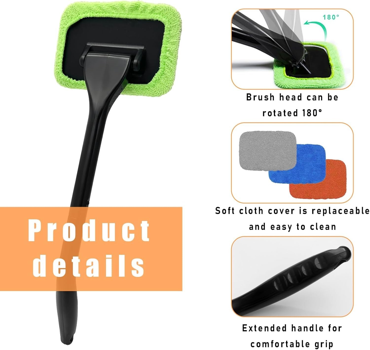 Microfiber Window Cleaner Kit, Auto Glass Wiper, Long Handle, Spray Bottle, 4…