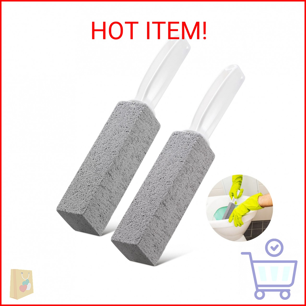 Kadden 2 Pack Pumice Stone Toilet Bowl Cleaner with Handle, Hard Water Ring Remo