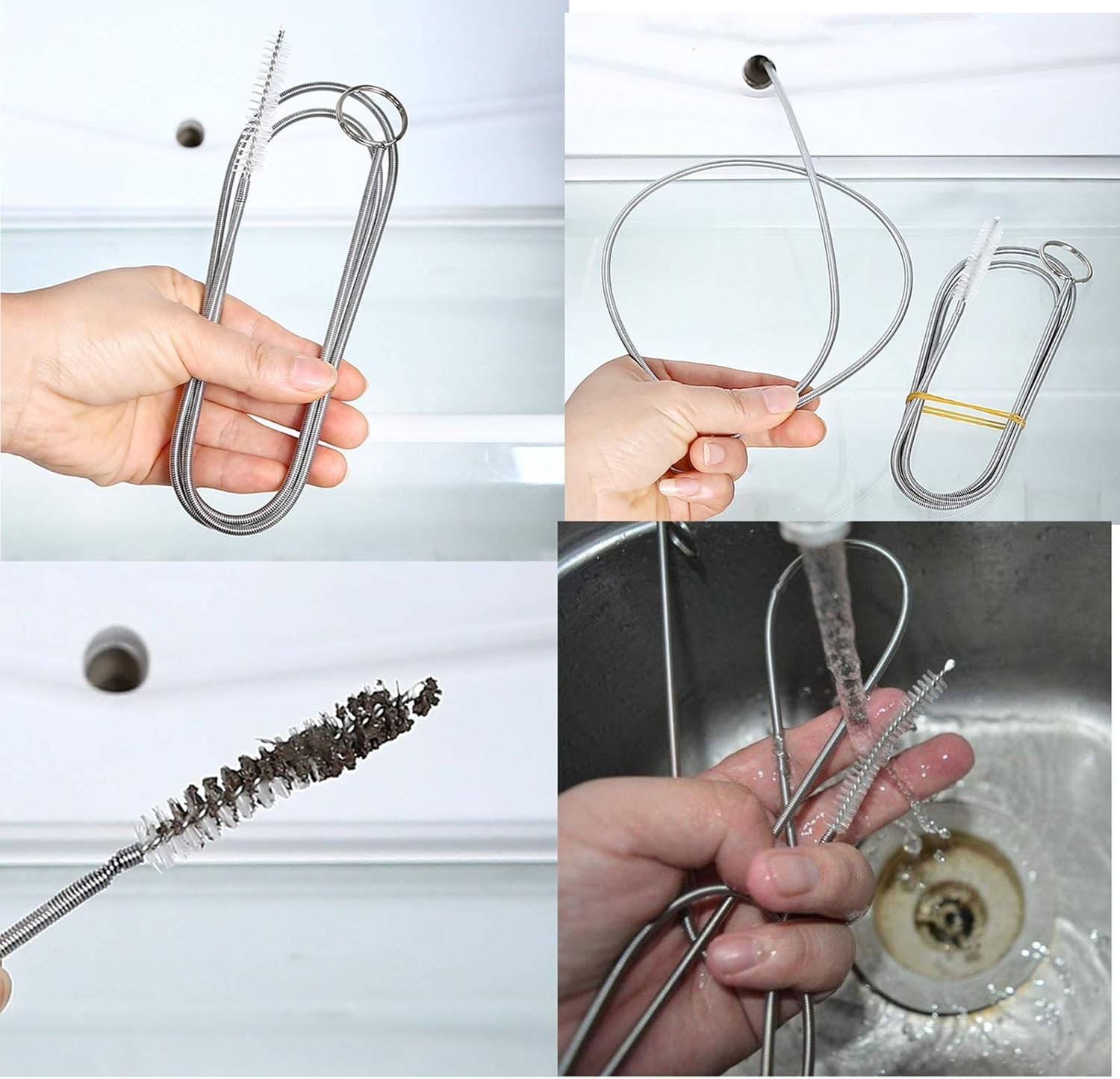 2 Pack Flexible 60-Inch Tubing Cleaner Brush Stainless Steel Nylon Bristles D…