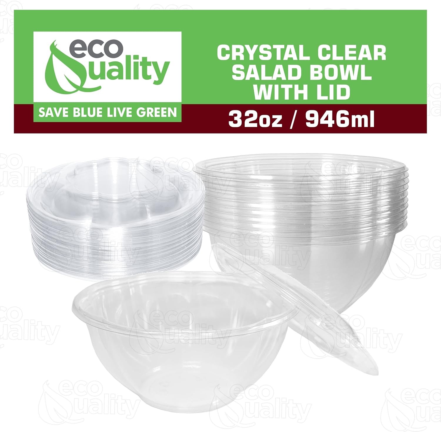 32oz Salad Bowls To-Go with Lids (150 Count) – Clear Plastic Disposable Salad