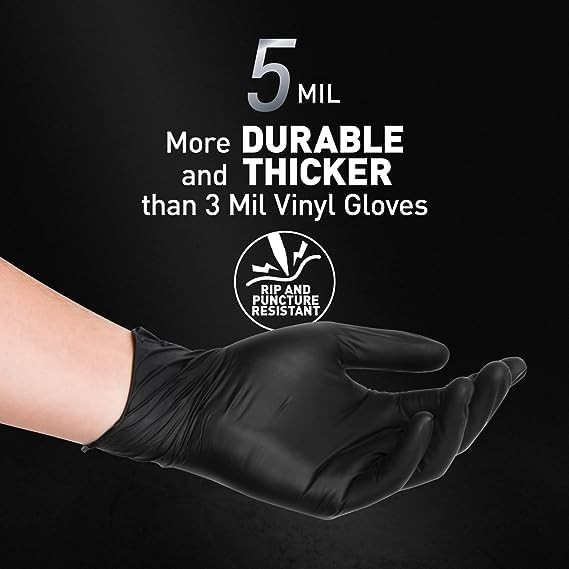 OKIAAS Black/Pink Vinyl Gloves Disposable Latex X-Large (Pack of 100), Black