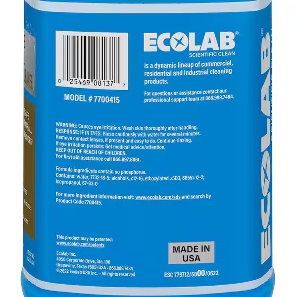 ECOLAB 1 Gal. No Rinse Neutral Floor Cleaner, Concentrate, Residue Free Formula