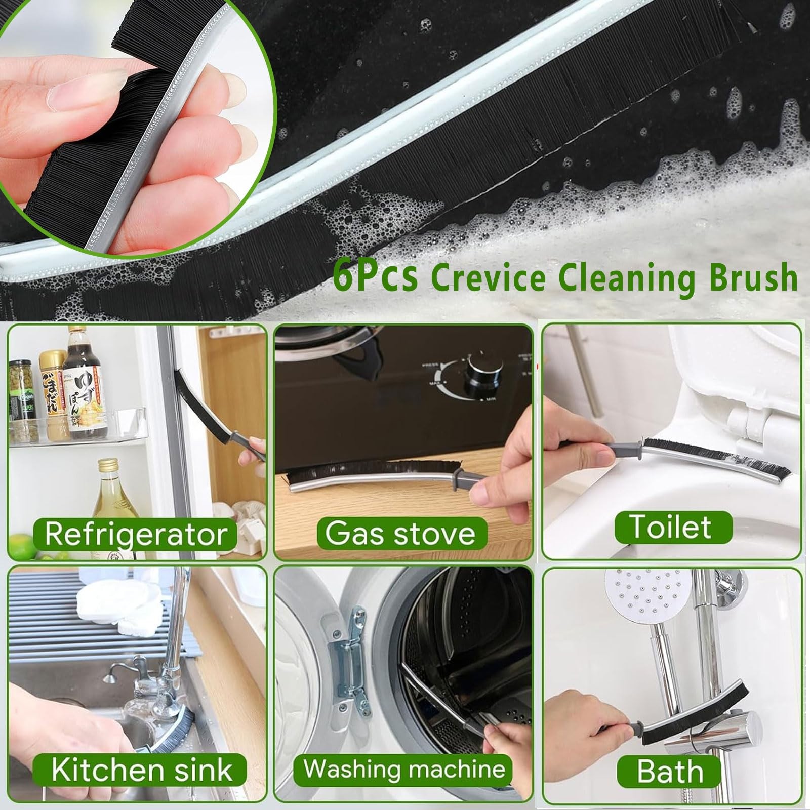 Crevice Cleaning Brush Set, Hard Bristle for Bathroom and Shower Gaps, 6pcs